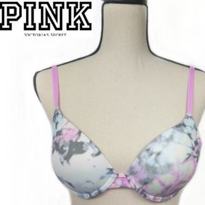 PINK Victoria's Secret Push Up Gray White Pink Bra